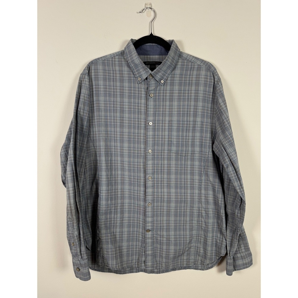 John Varvatos Blue‎ and Brown Long Sleeve Plaid Button Down Size L